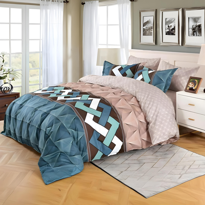 Geometric patterned bedding set including bedsheet, duvet cover, fitted sheet, and pillowcases