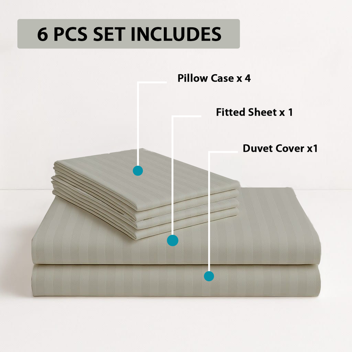 King Size Bed Sheets 6 PCs with Duvet Cover 220x240 King Bedding Set (Grey)