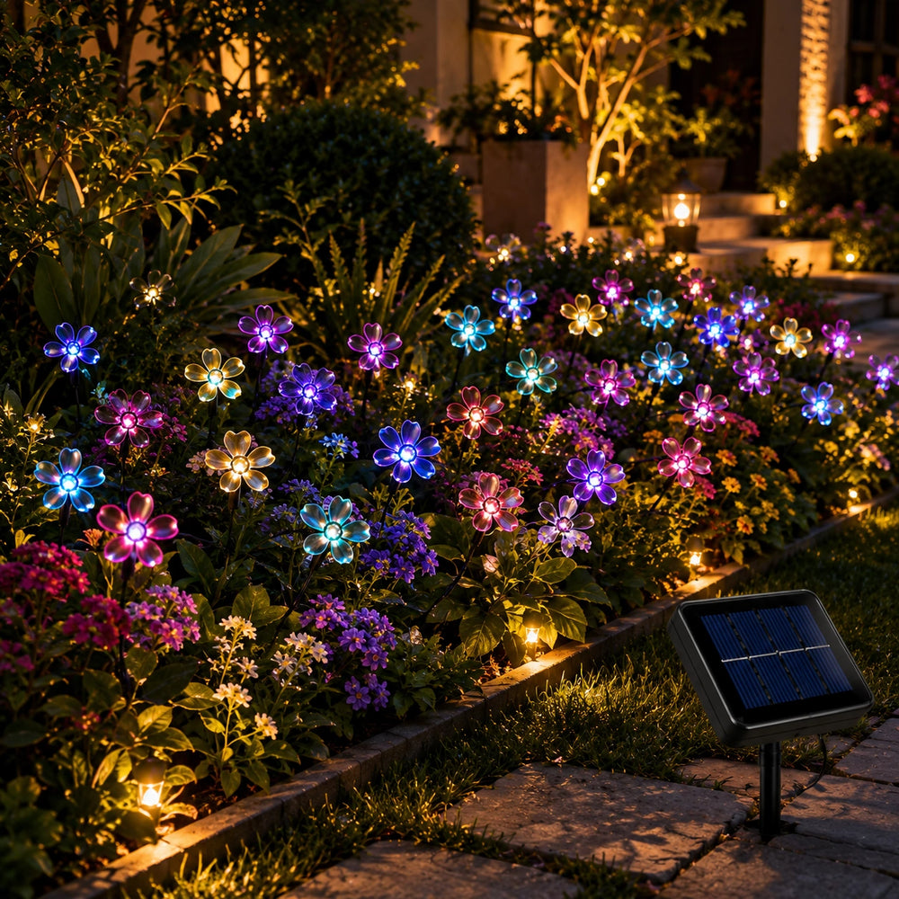 Colorful flower-shaped solar LED lights for outdoor garden decor