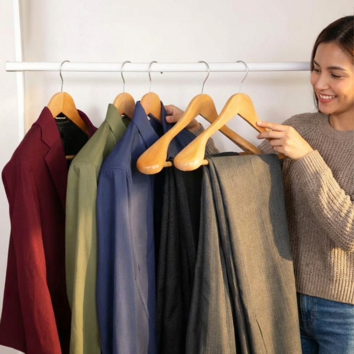 Premium Wooden Hangers Set – Durable, Anti-Slip & Ideal for Jackets, Suits, Coats (Natural)