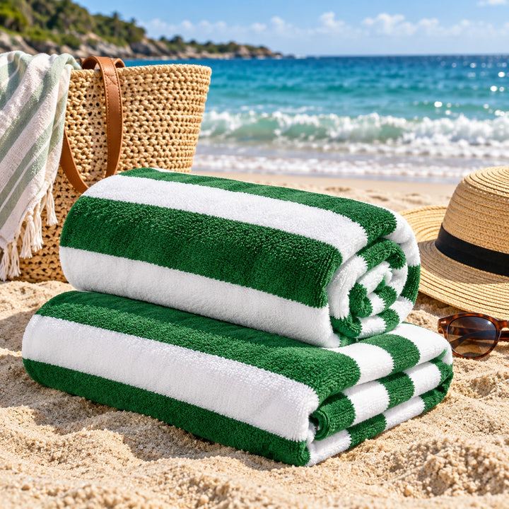 striped beach towels on loungers