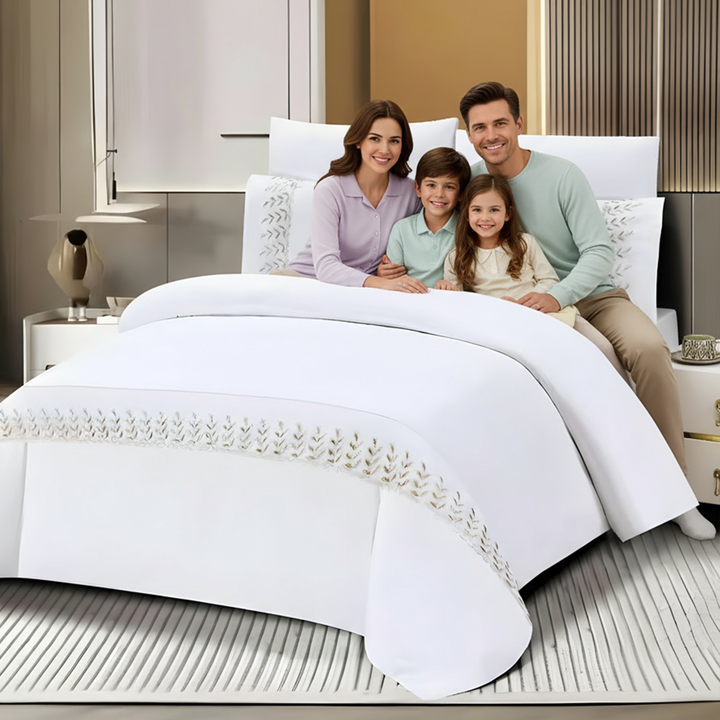 Premium White Sheets – Complete 6 PCs Set with Sheet, Duvet & Pillowcases (White Beige)