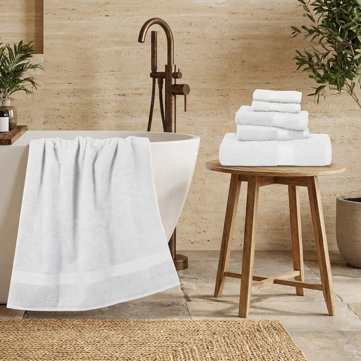 6 PCs White Cotton Towel Set - Hotel Quality Towels for Daily Comfort (White)