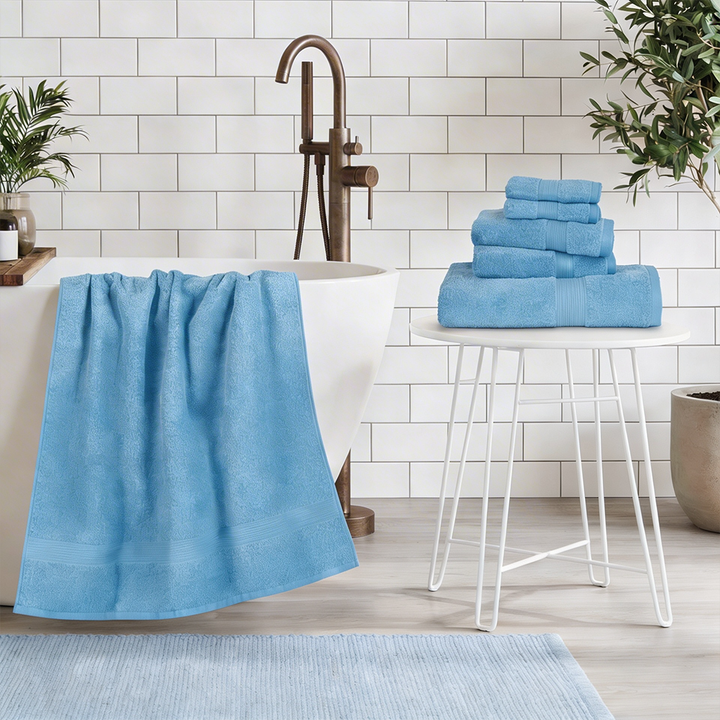 100% Cotton Bath Towel Set 6 PCs -Soft & Absorbent, Best Quality Towel for Daily Use (Blue)