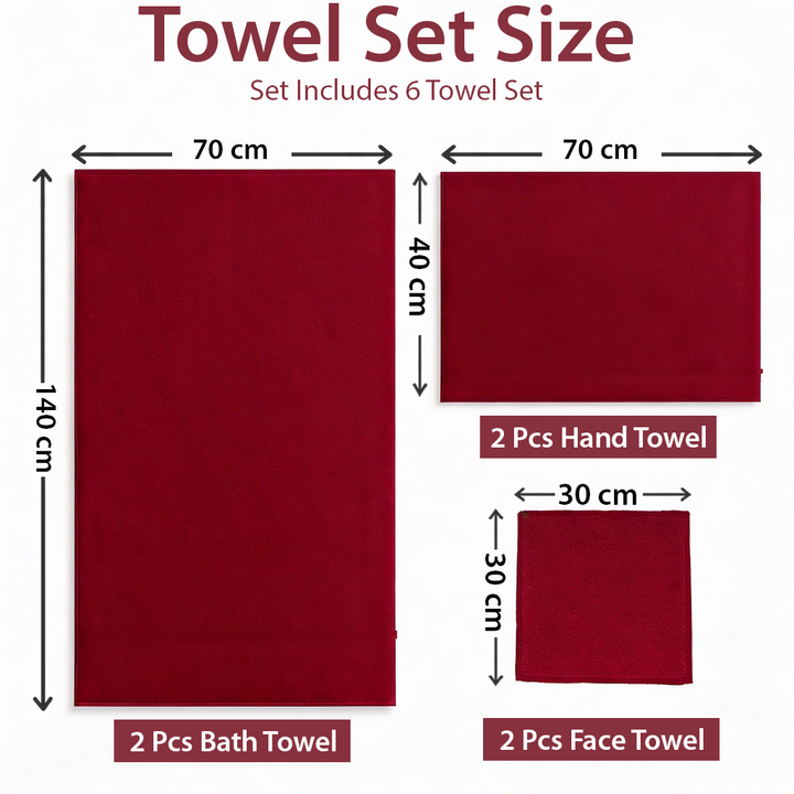 6 PCs Premium Towel Set, 2 Bath Towels, 2 Hand Towels , 2 Washcloths & Shower Towel