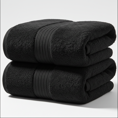 Heavyweight black jumbo spa towel folded to show texture