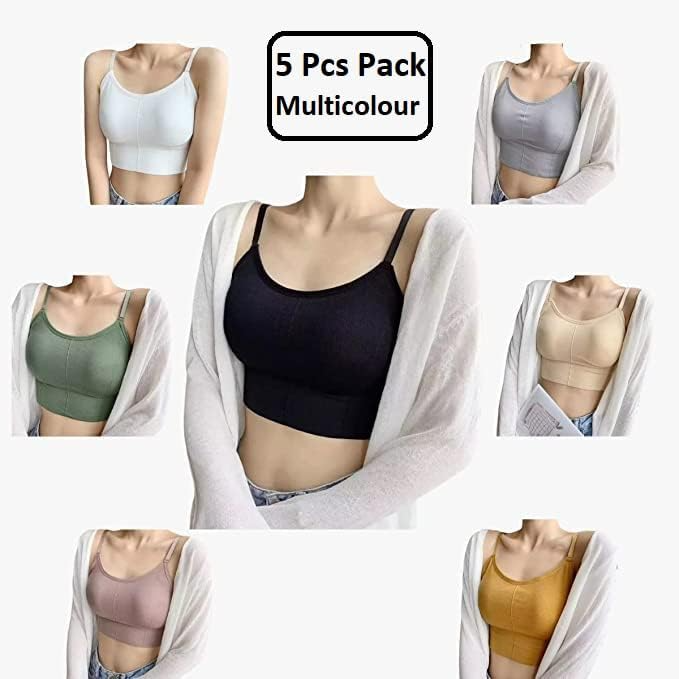 LASASSY 5 Pcs Women's Tube Top Bra Bralette Sports Bra (Muticolour, Free Size)