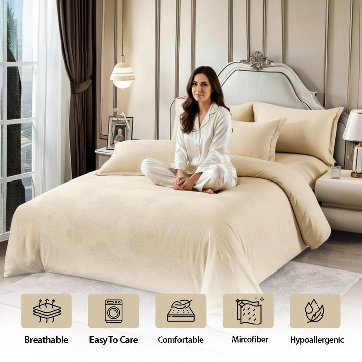 Royal Jacquard King Size Bedding Set 6 PCs with Fitted Sheet, Duvet & Pillowcases (6FM65)