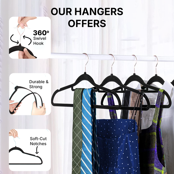 MOONCEE Premium Velvet Non-Slip Hangers – Ideal for Clothes, Coats & Pants