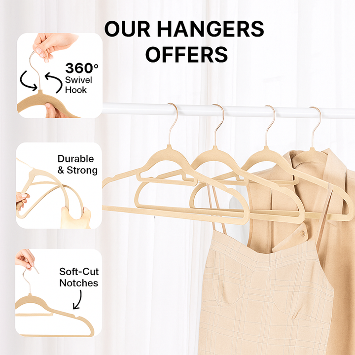 MOONCEE Premium Velvet Non-Slip Hangers – Ideal for Clothes, Coats & Pants