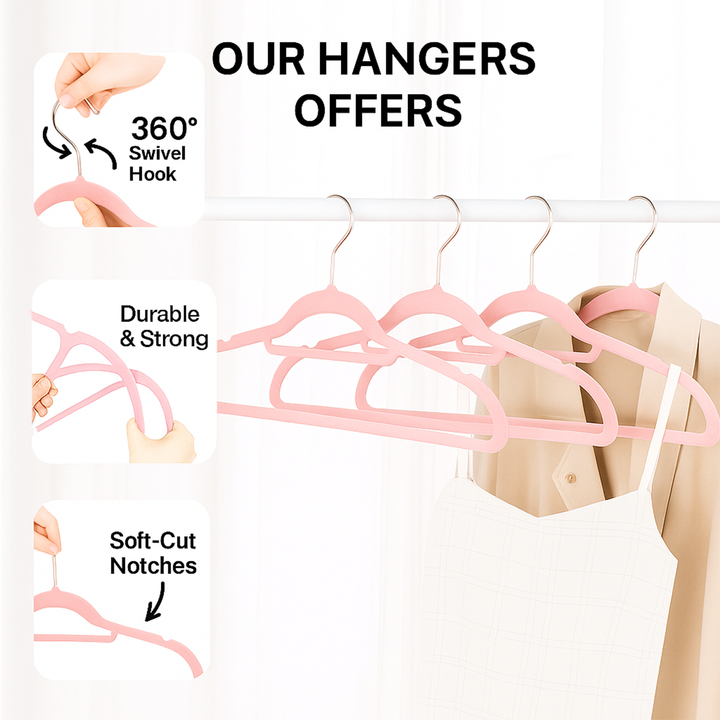 MOONCEE Premium Velvet Non-Slip Hangers – Ideal for Clothes, Coats & Pants