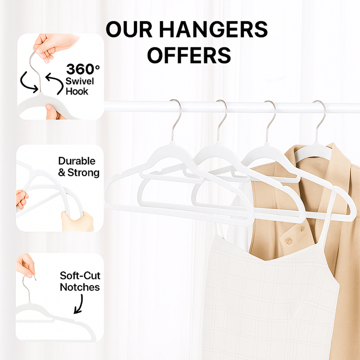 MOONCEE Premium Velvet Non-Slip Hangers – Ideal for Clothes, Coats & Pants