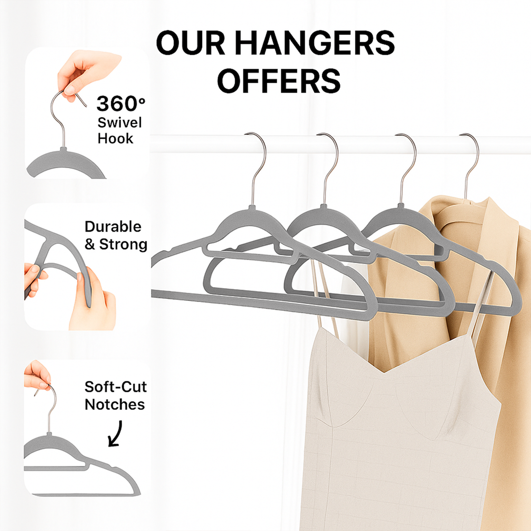 MOONCEE Premium Velvet Non-Slip Hangers – Ideal for Clothes, Coats & Pants