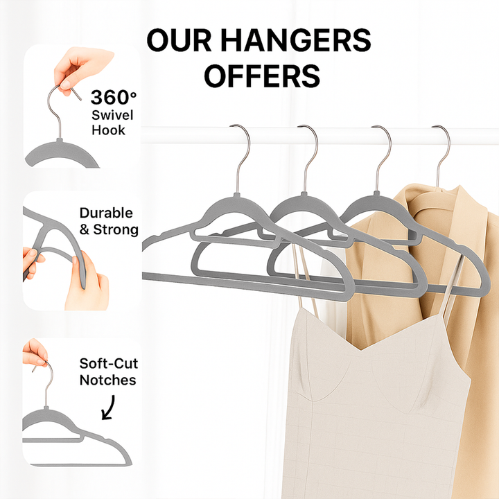MOONCEE Premium Velvet Non-Slip Hangers – Ideal for Clothes, Coats & Pants
