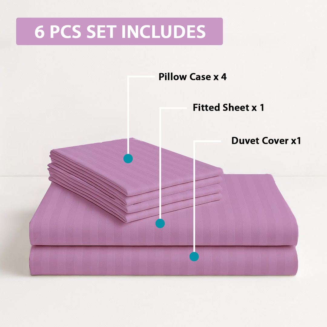6 PCs King Size Bed Sheet Set with Duvet Cover 220x240 King Size Bedding Set (Violet)