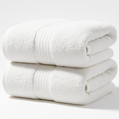 2 PCs Jumbo Bath Towels – Luxury 100% Pure Cotton Towel Set, Heavy & Durable  (White)