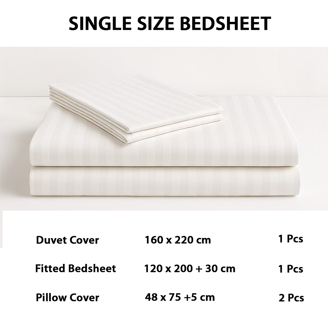 4 PCs Single Bed Sheets Set With Duvet Cover Set 160x220 cm Bedding Set (White)