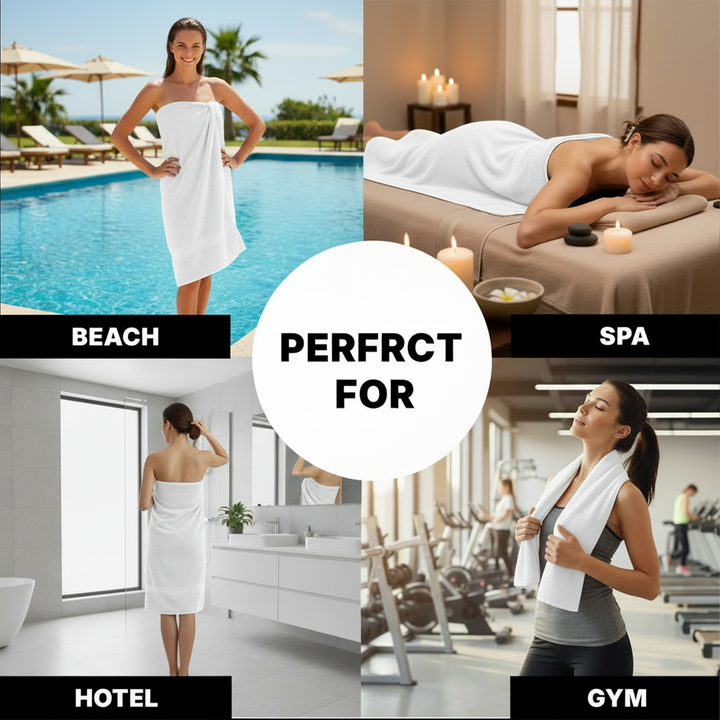 Soft white cotton towel featuring a subtle patterned border