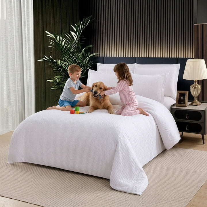 White Bed Sheets with Duvet Cover 220x240 6 PCs King Size Fitted Bed Sheet Set (6FM14)