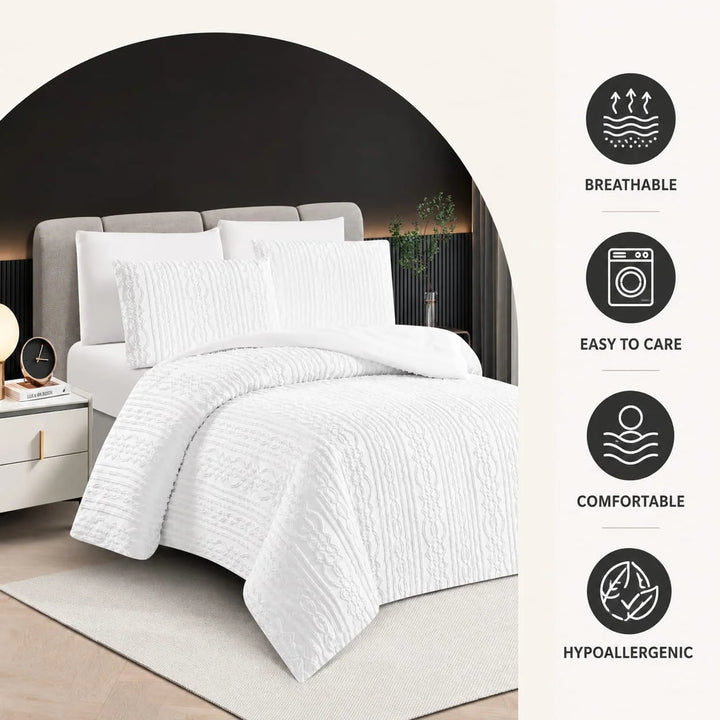 6 PCs White King Size Duvet Set | Soft Luxury Bedding with Pillow Covers  (6FS204)