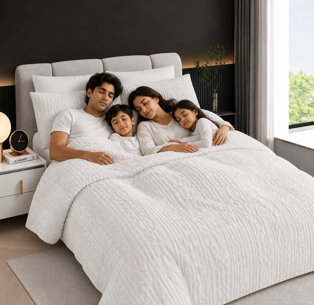 6 PCs White King Size Duvet Set | Soft Luxury Bedding with Pillow Covers  (6FS204)