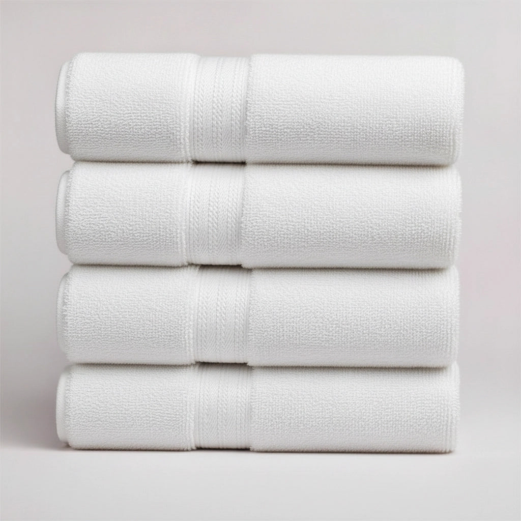 White Hotel Towel – 4 PCs Guest Bath Towel Set 70cmx140cm Pure Cotton Towels (White)