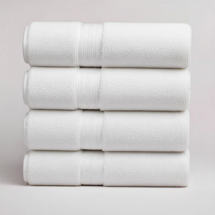 White Hotel Towel – 4 PCs Guest Bath Towel Set 70cmx140cm Pure Cotton Towels (White)
