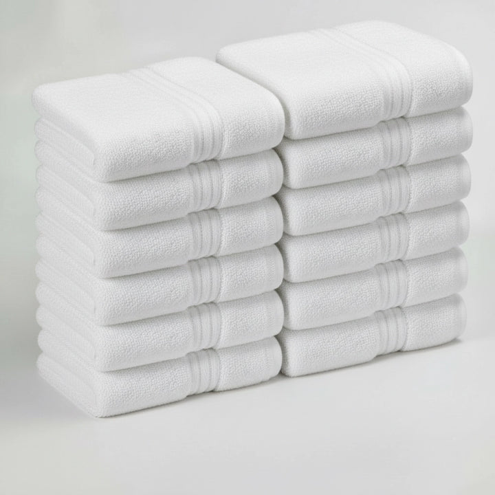 White Towel Set 12 PCs  –  Face Towels for Luxury Comfort 100% Soft Cotton (White)