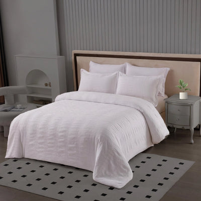 White Bed Sheets King Size Fitted Set with Duvet Cover 220x240 6 PCs (6FM8)