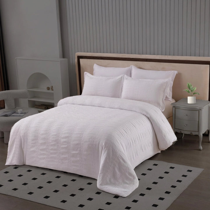 White Bed Sheets King Size Fitted Set with Duvet Cover 220x240 6 PCs (6FM8)