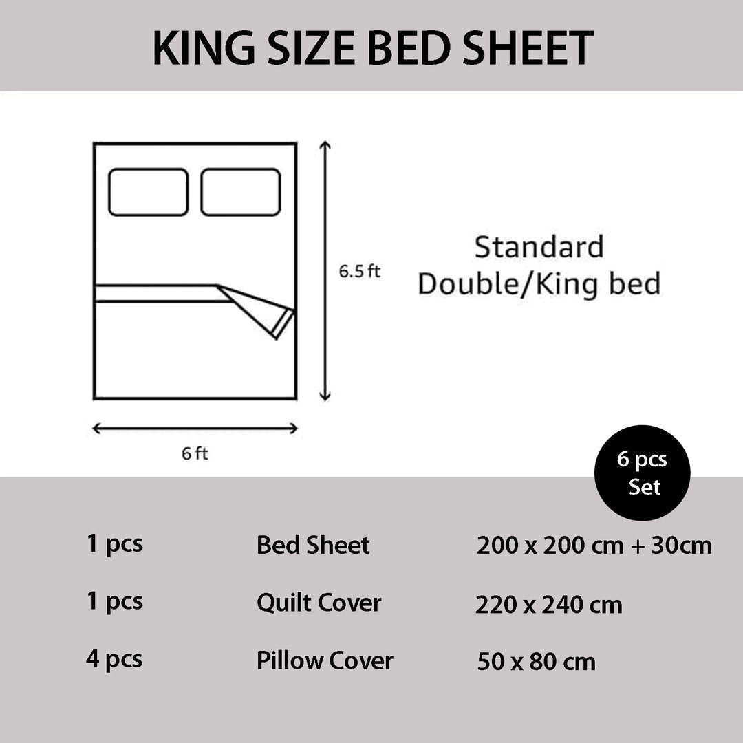 White Bed Sheets King Size Fitted Set with Duvet Cover 220x240 6 PCs (6FM8)