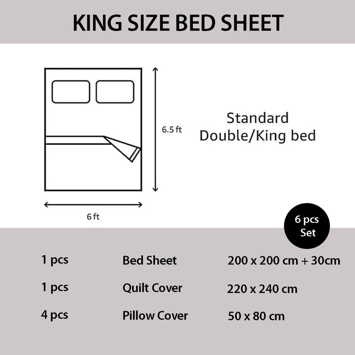 White Bed Sheets King Size Fitted Set with Duvet Cover 220x240 6 PCs (6FM8)