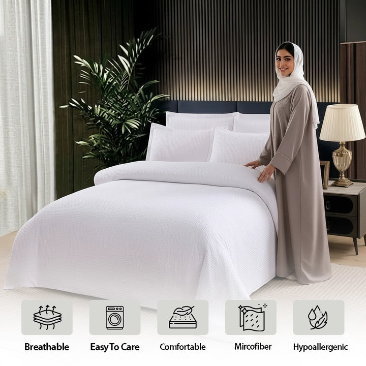 White Bed Sheets with Duvet Cover 220x240 6 PCs King Size Fitted Bed Sheet Set (6FM14)