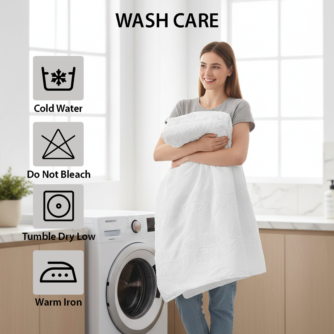 Soft white quilted king bedspread with textured design