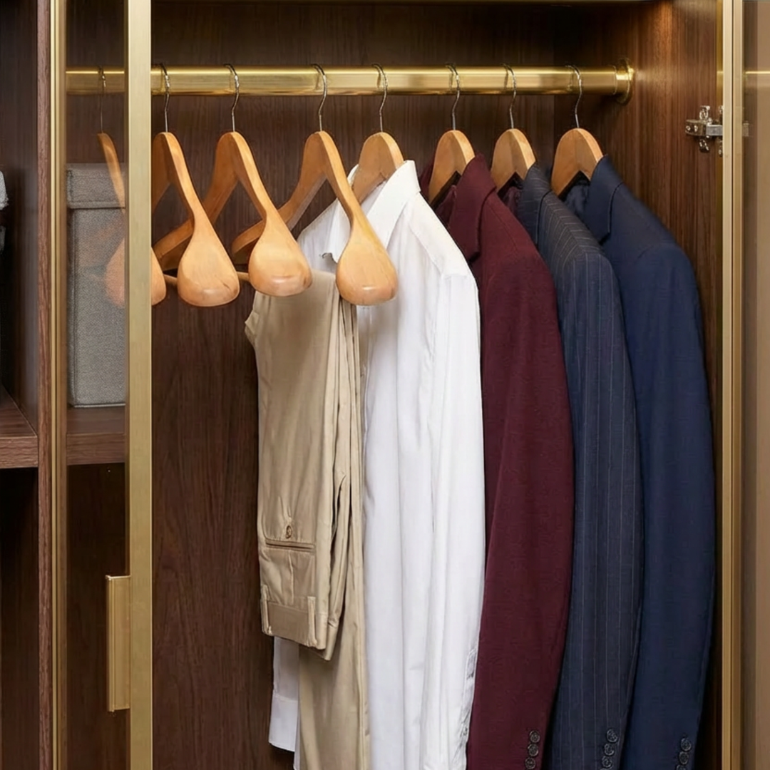 Premium Wooden Hangers Set – Durable, Anti-Slip & Ideal for Jackets, Suits, Coats (Natural)