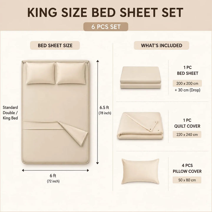 6 PCs Cream King Size Bedsheet Set Soft Quilted Duvet with Pillowcase (6FS203)