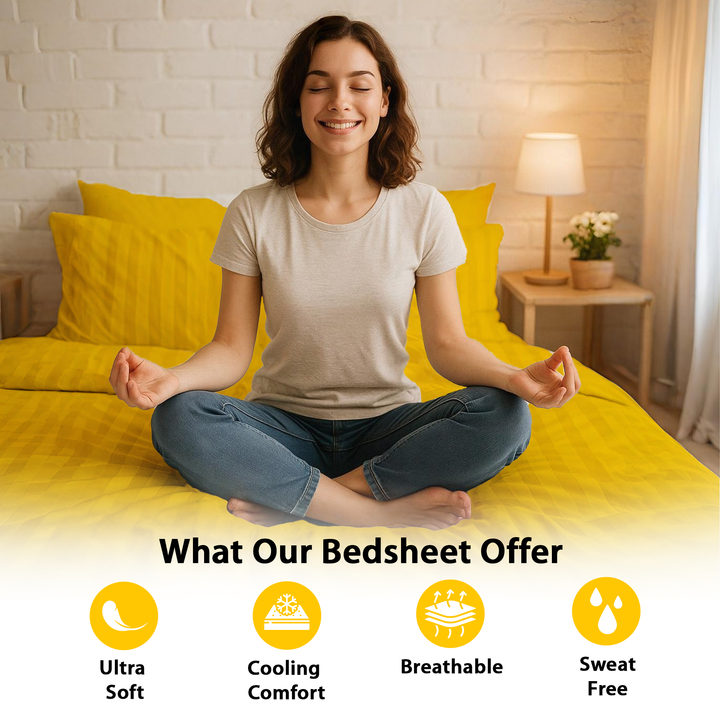 MOONCEE 6 PCs King Bedsheets Set With Duvet Cover 220x240 Bedding Set (Yellow)