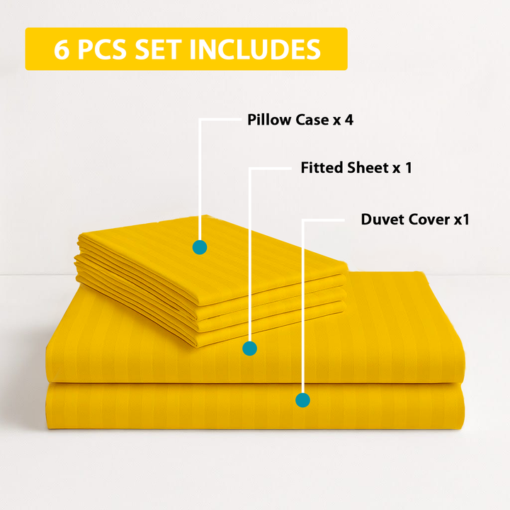 MOONCEE 6 PCs King Bedsheets Set With Duvet Cover 220x240 Bedding Set (Yellow)