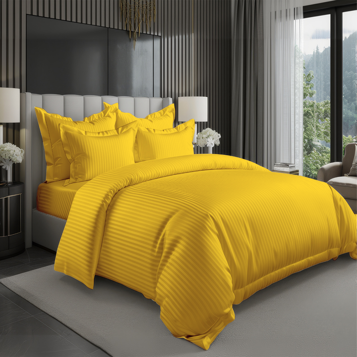 MOONCEE 6 PCs King Bedsheets Set With Duvet Cover 220x240 Bedding Set (Yellow)
