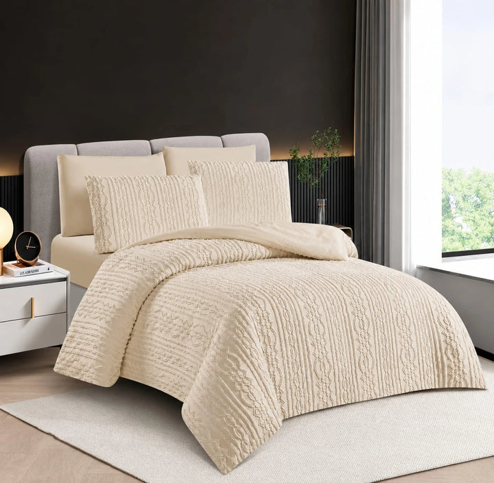 6 PCs Cream King Size Bedsheet Set Soft Quilted Duvet with Pillowcase (6FS203)